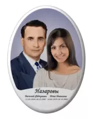 Вертикальный овальный портрет для памятника на кладбище для двоих с подписью и белой кромкой №48v